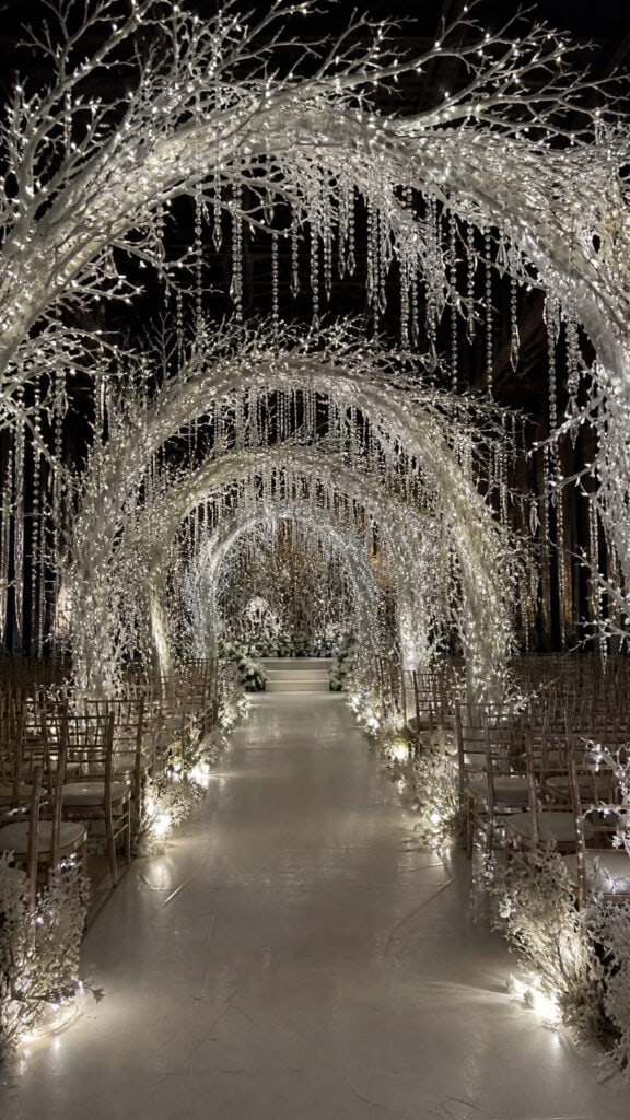 Frosted Branch Archways with Hanging Crystals