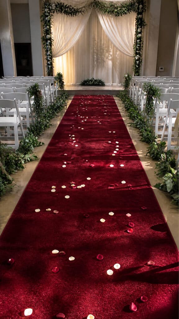 Red Carpet Runner with Scattered Rose Petals