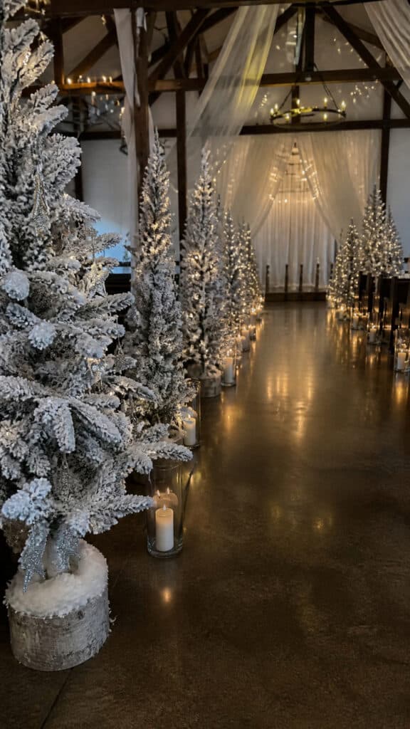 Snowy Pine Tree Arrangements with Twinkling Stars