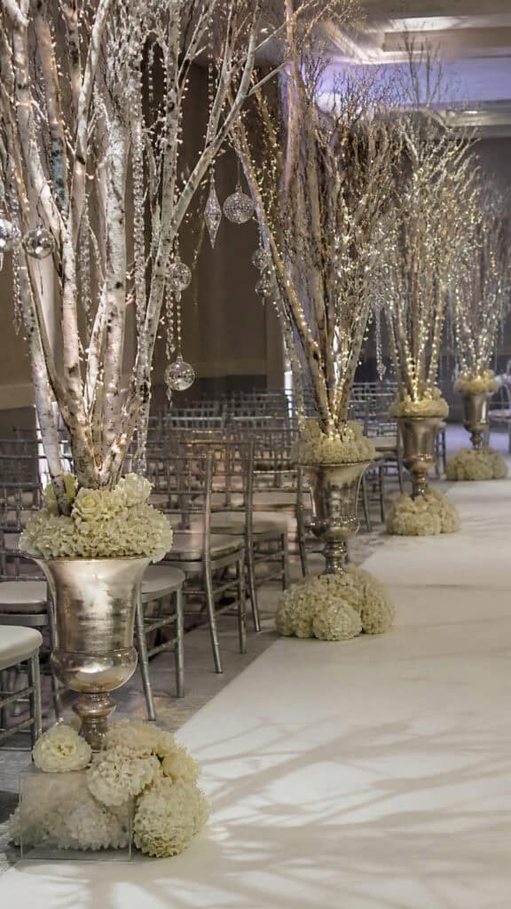 White Birch Branches with Hanging Ornaments