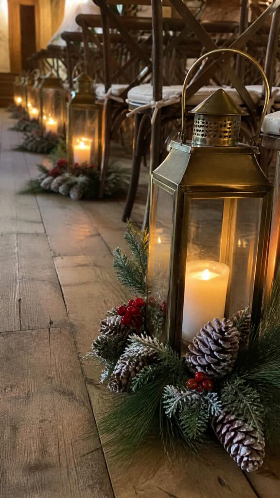 Snowy Pinecone and Lantern Display