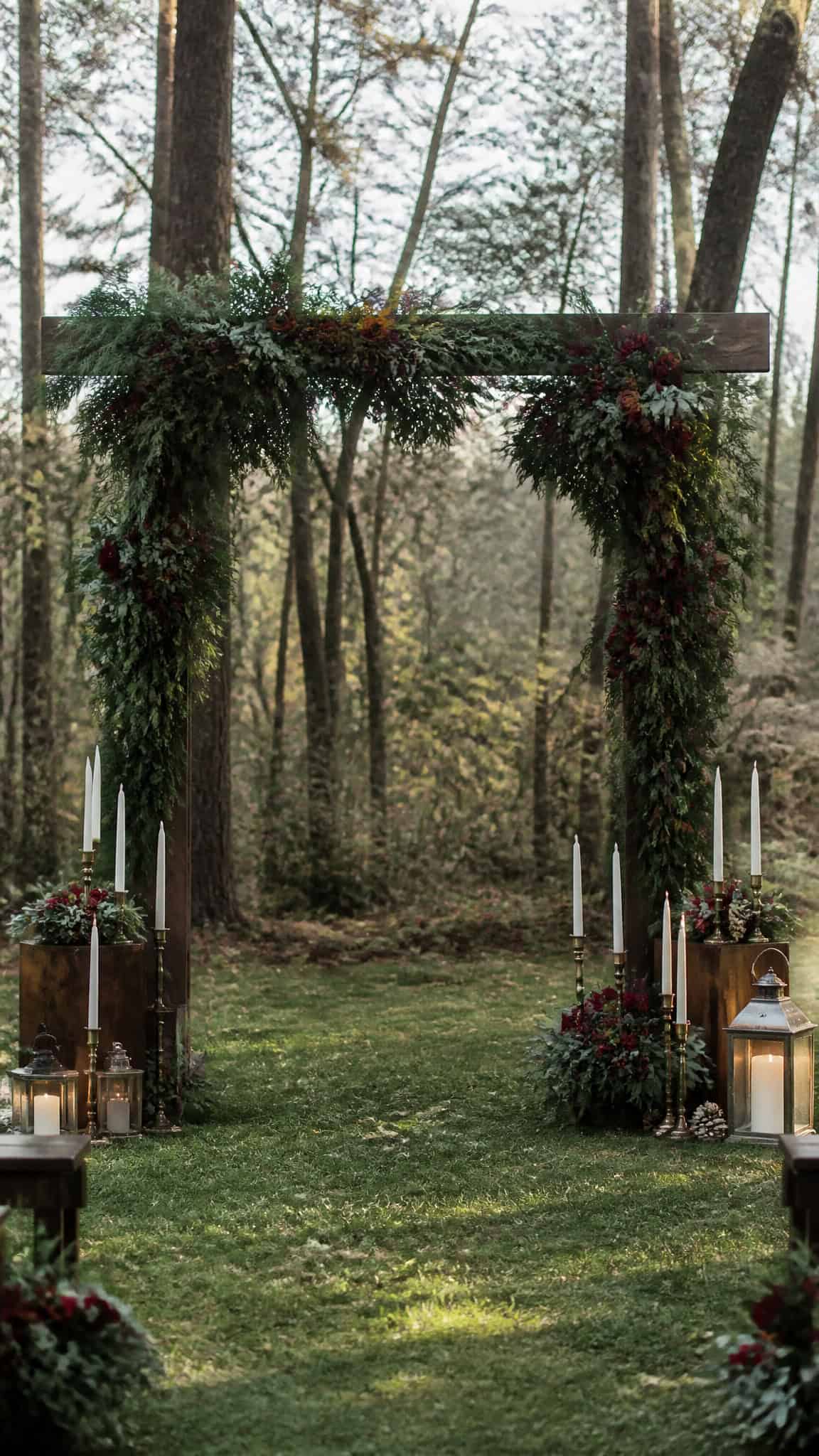Classic Evergreen and Red Rose Elegance