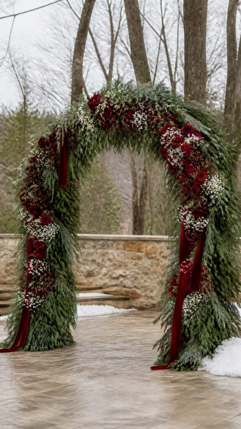 Classic Evergreen and Red Rose Elegance