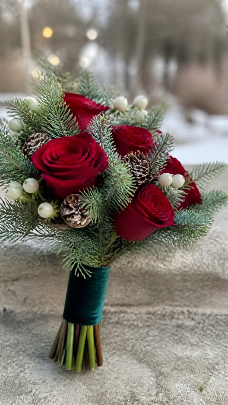 Classic Red Roses with Evergreen Accents