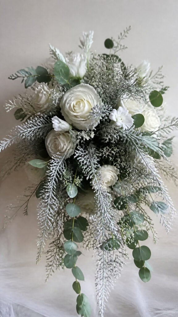 Frosted Eucalyptus and White Blooms