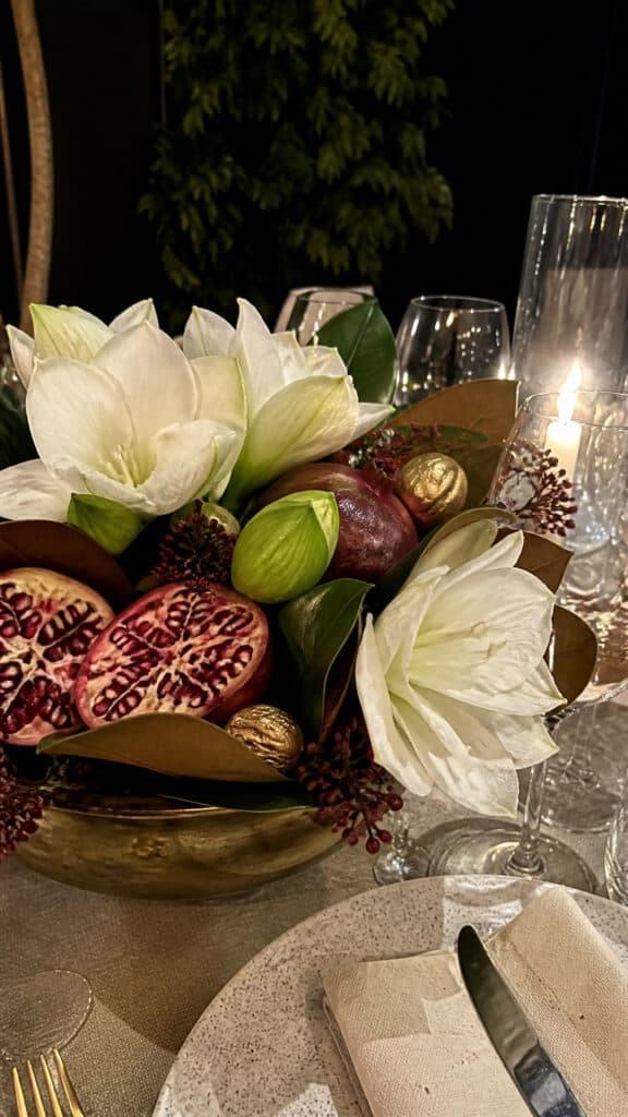 Jeweled Pomegranate and Amaryllis Arrangements
