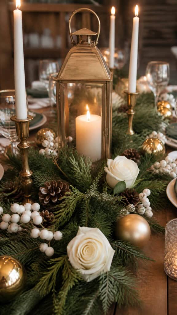Rustic Lantern and Winter Greenery Displays