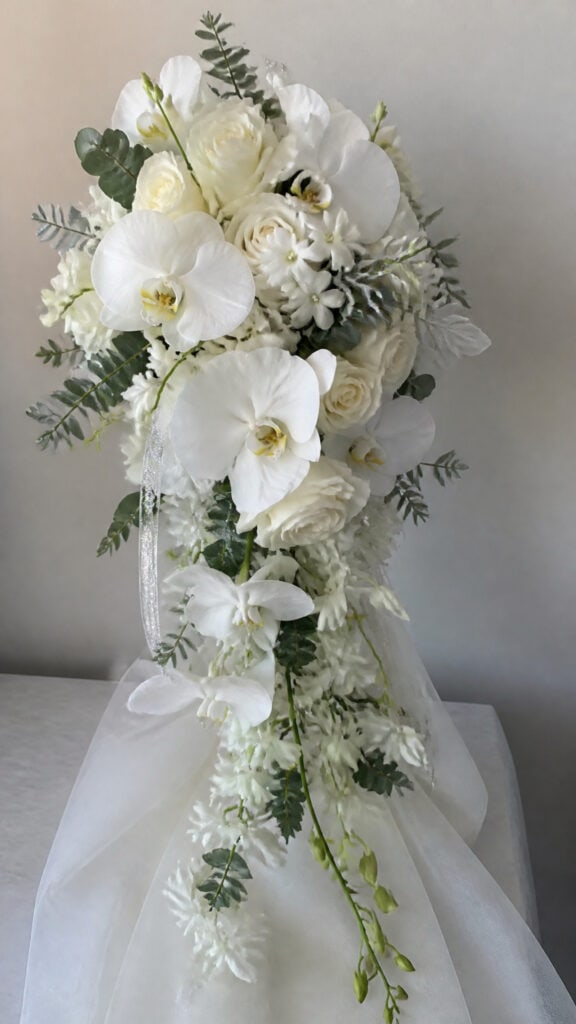 Frosted Eucalyptus and White Flower Cascade