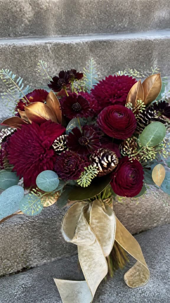 Burgundy Dahlias with Gold Touches