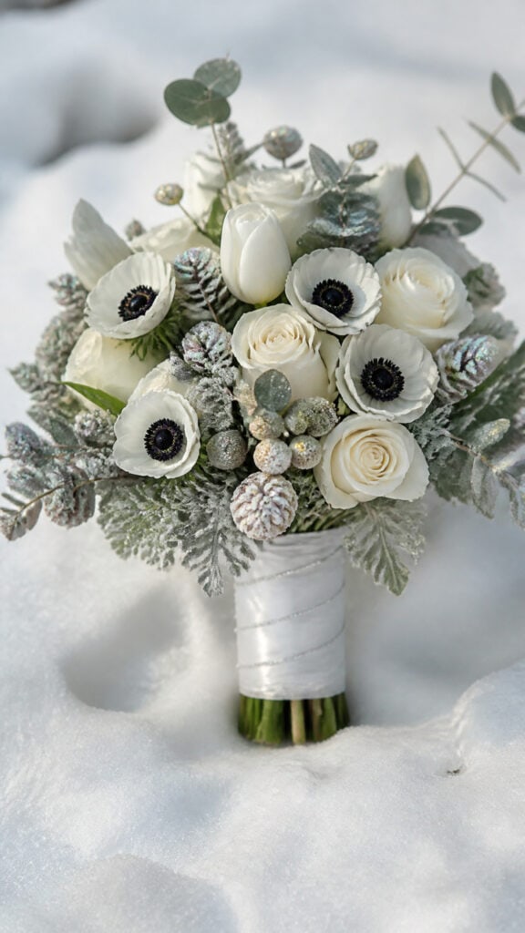 Frosted Eucalyptus and White Rose Winter Garden