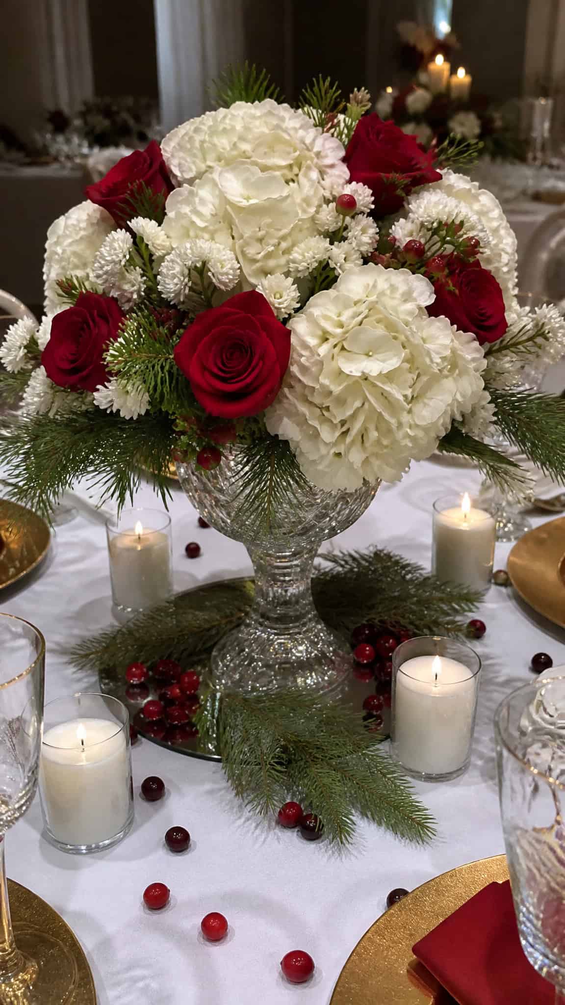 Classic Red and White Christmas Wedding Centerpieces