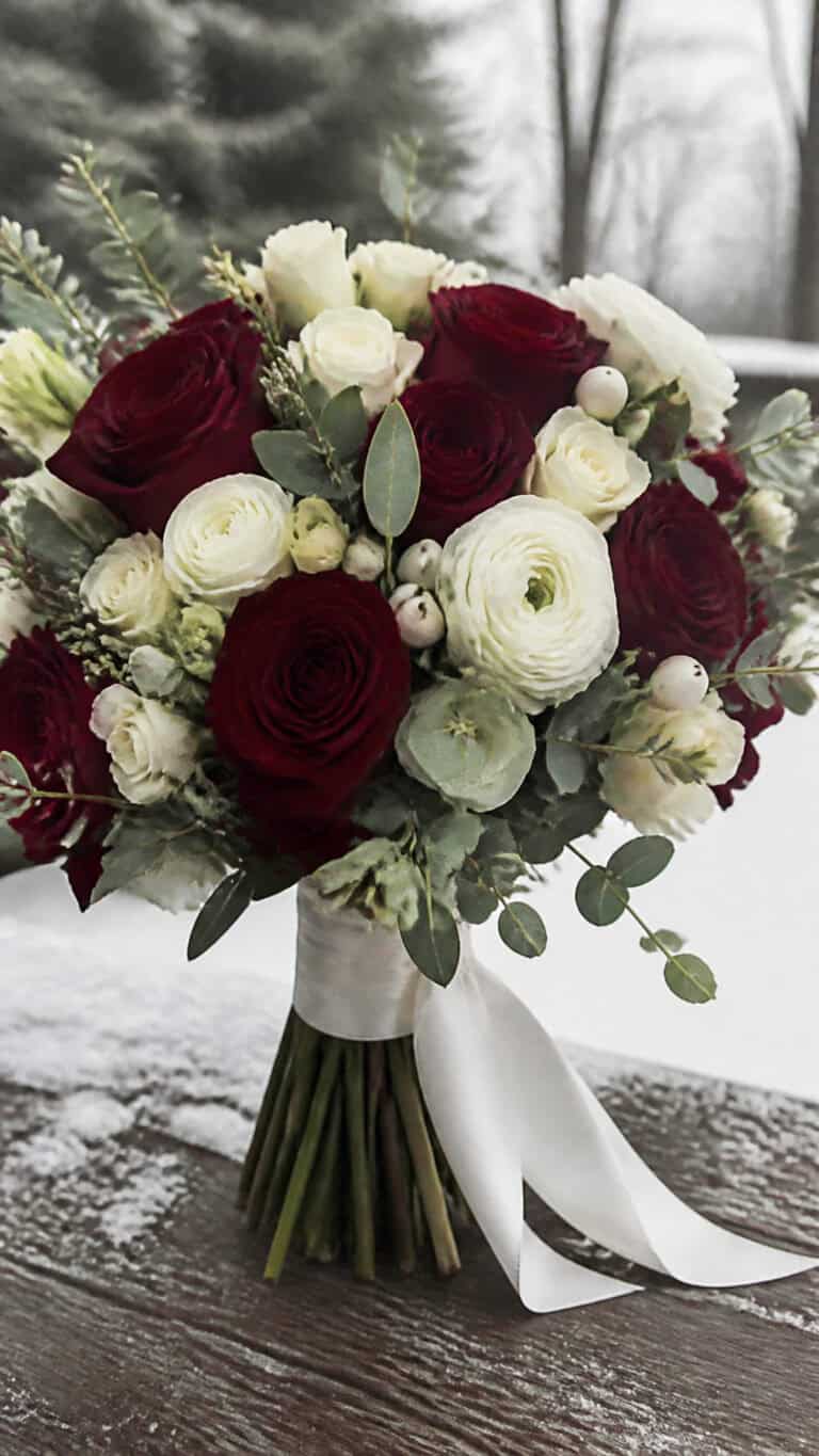 Classic Red and White Christmas Wedding Flowers