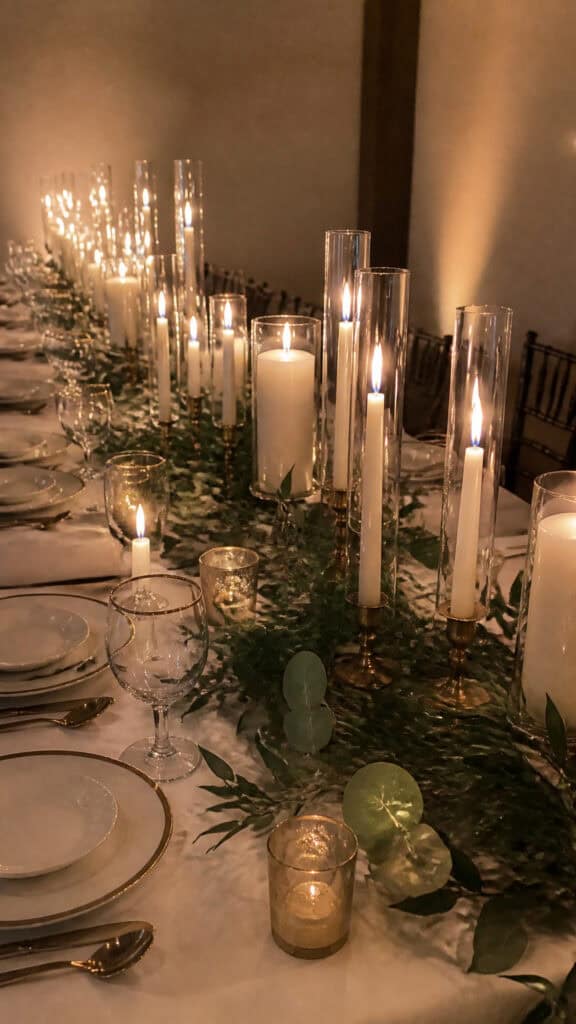 Candlelit Romance with Greenery and Gold Accents