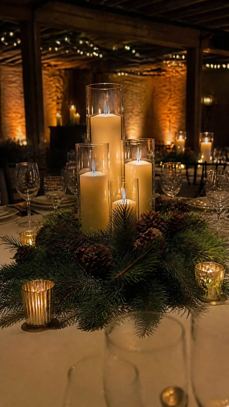 Classic Candlelit Elegance with Evergreen Arrangements