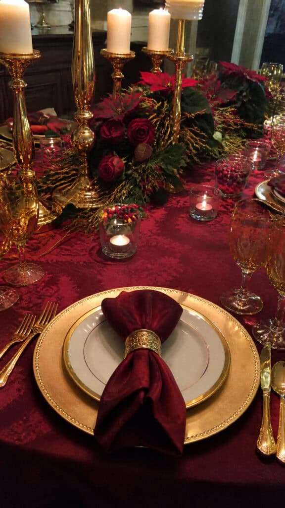 Classic Red and Gold Christmas Wedding Table Settings
