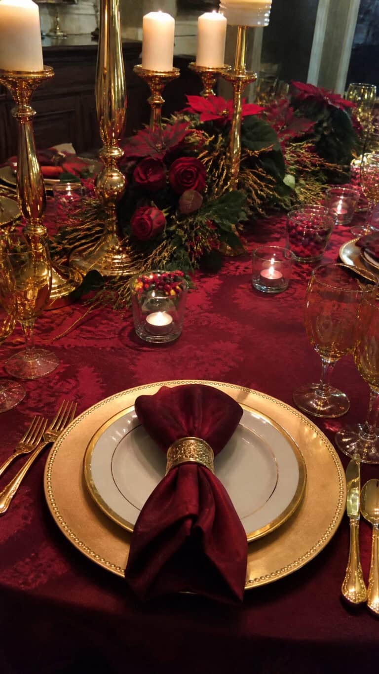 Classic Red and Gold Christmas Wedding Table Settings