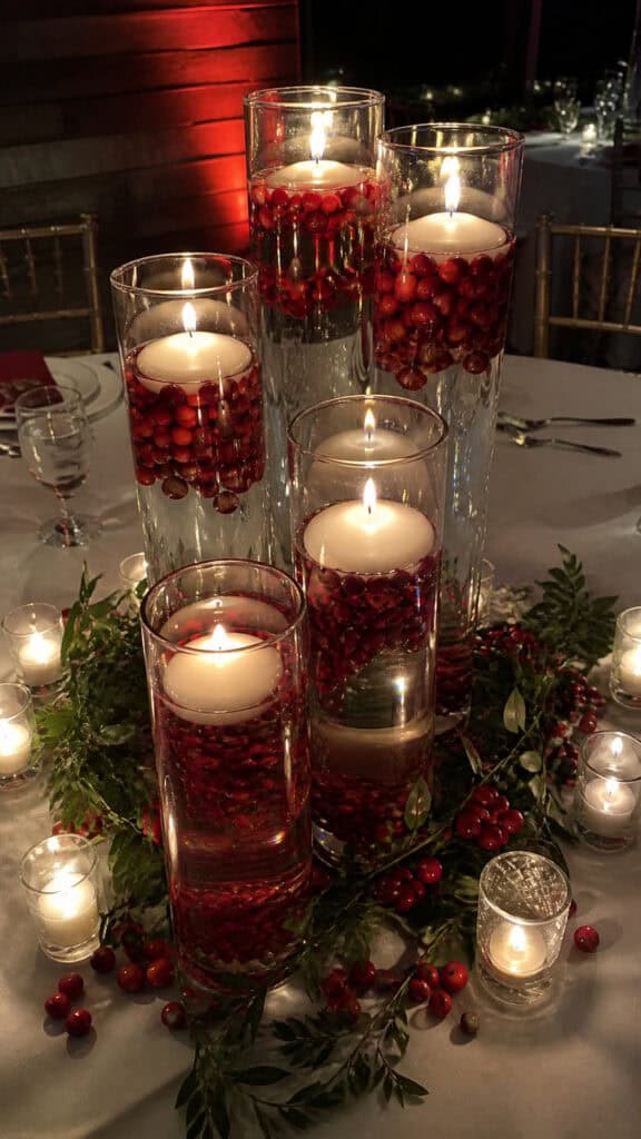 Cranberry and Candle Centerpieces