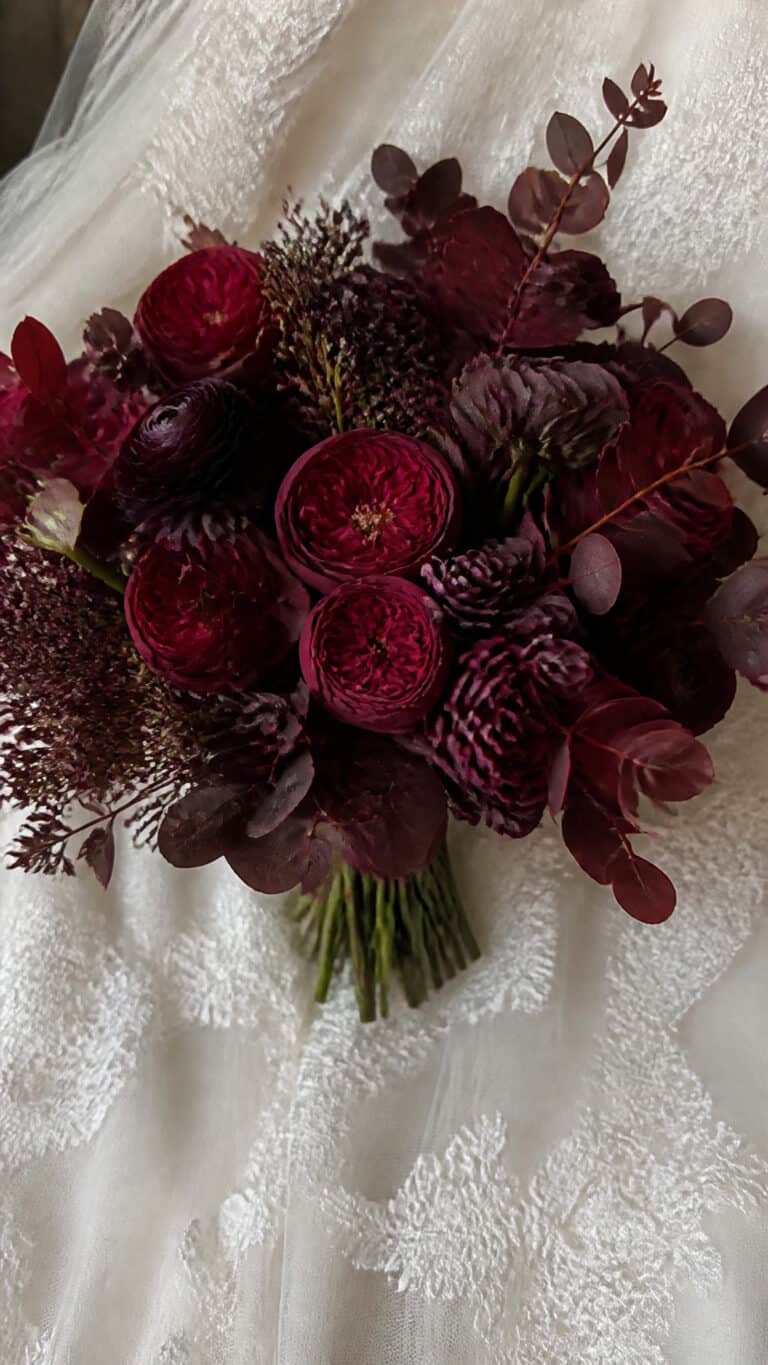 Deep Burgundy and Plum Garden Rose Bouquet