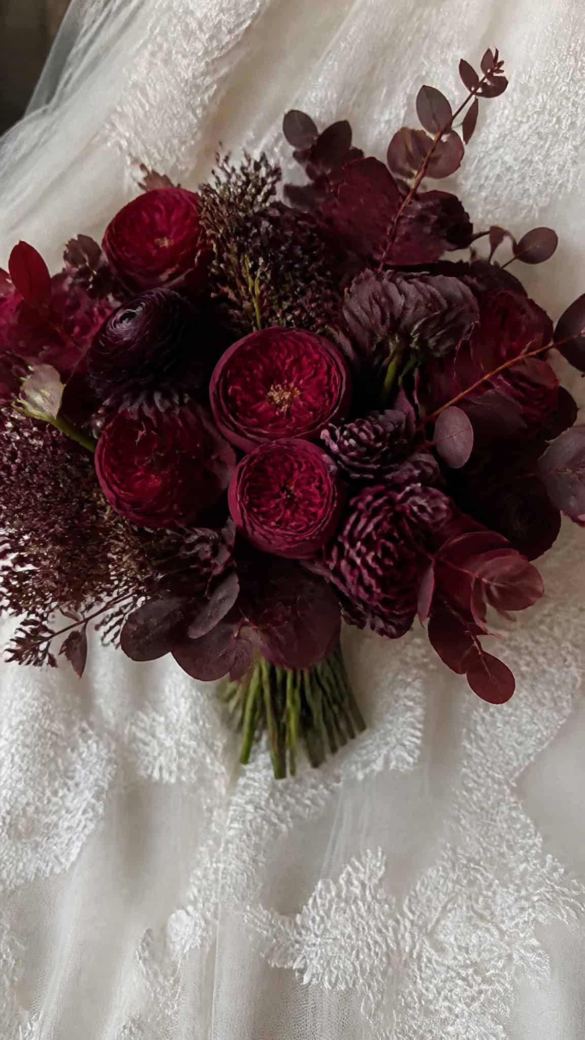Deep Burgundy and Plum Garden Rose Bouquet