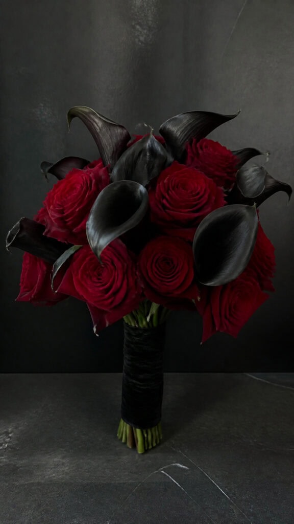 Dramatic Black and Crimson Calla Lily Arrangement