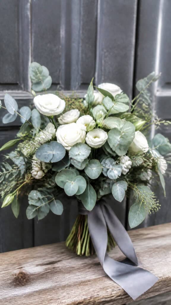 Frosted Eucalyptus and White Blooms