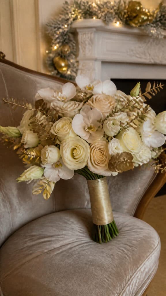 Elegant Ivory and Gold Winter Bouquet