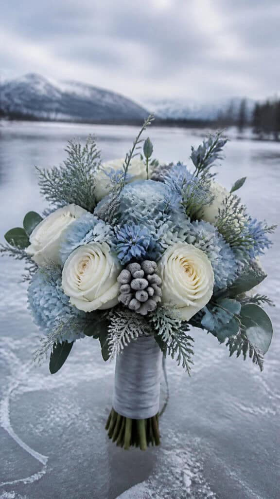 Frosted Blue and Silver Winter Wonderland Bouquet