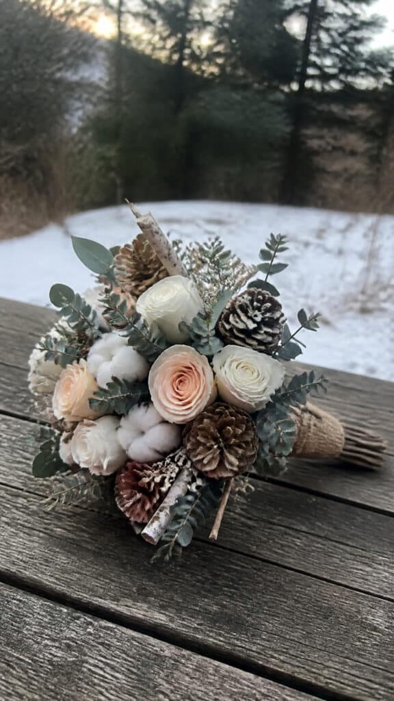 Rustic Winter Bouquet with Pinecones and Twigs