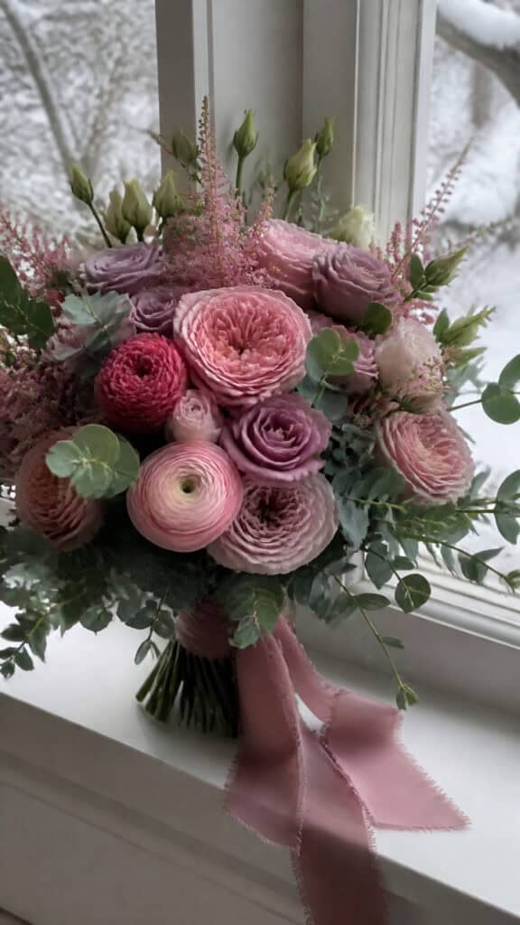 Soft Blush and Mauve Winter Romance Bouquet