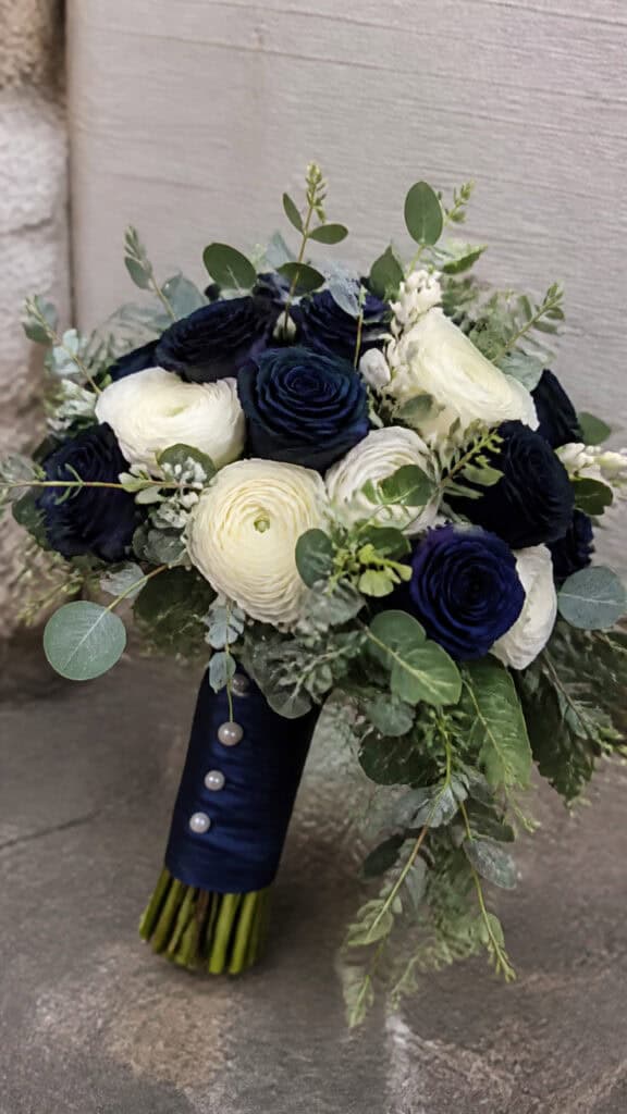 Deep Navy Roses with White Ranunculus