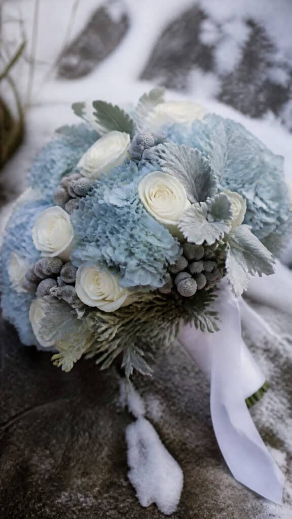 Frosted Blue Hydrangeas with Silver Accents