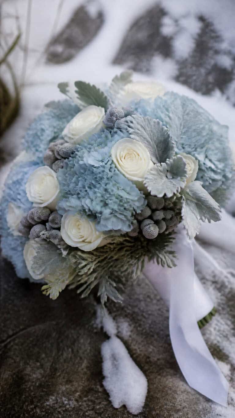 Frosted Blue Hydrangeas with Silver Accents