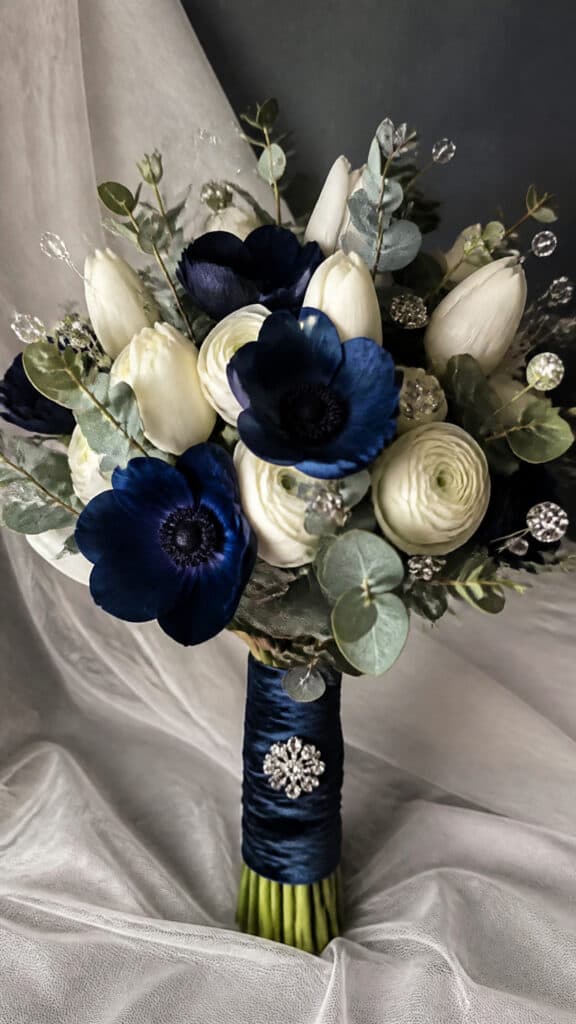 Midnight Blue Anemones with Crystal Accents