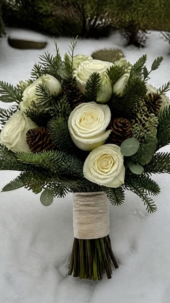 Classic Evergreen and White Rose Elegance