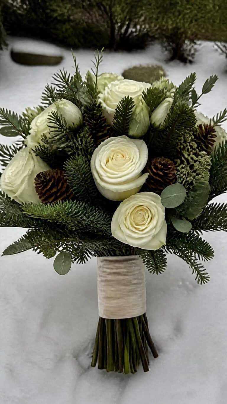 Classic Evergreen and White Rose Elegance