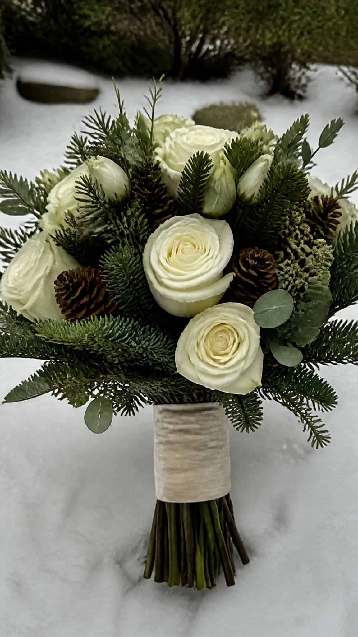 Classic Evergreen and White Rose Elegance