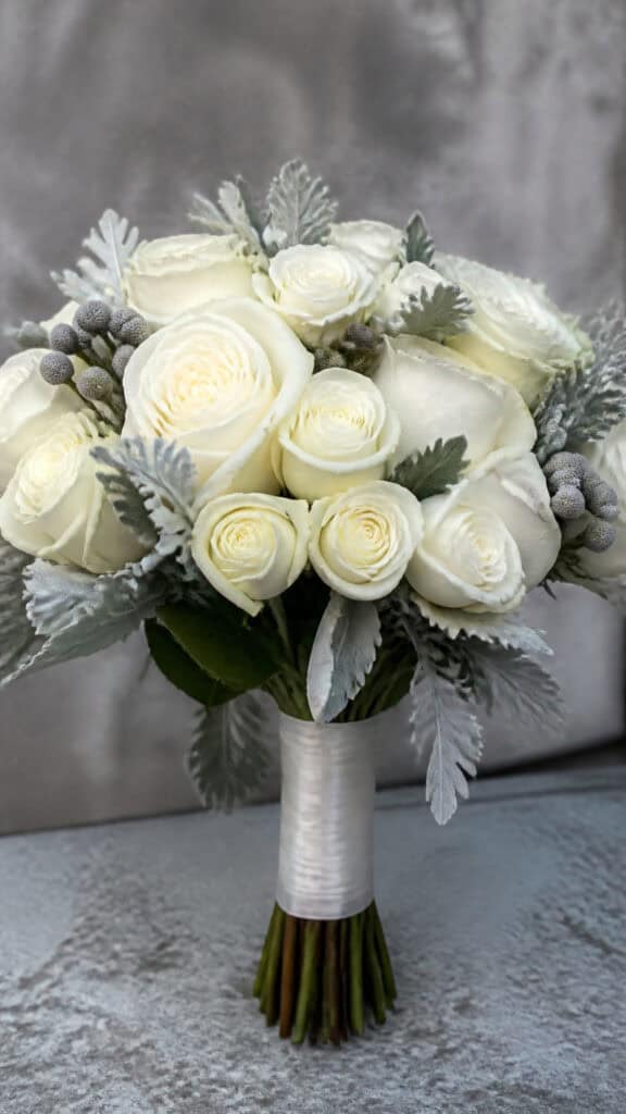 Classic White Roses with Silver Accents