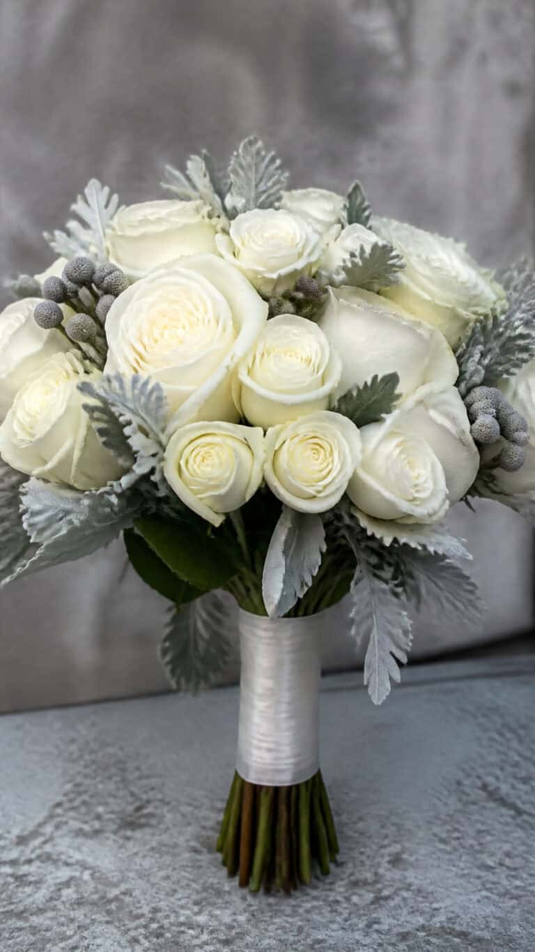 Classic White Roses with Silver Accents