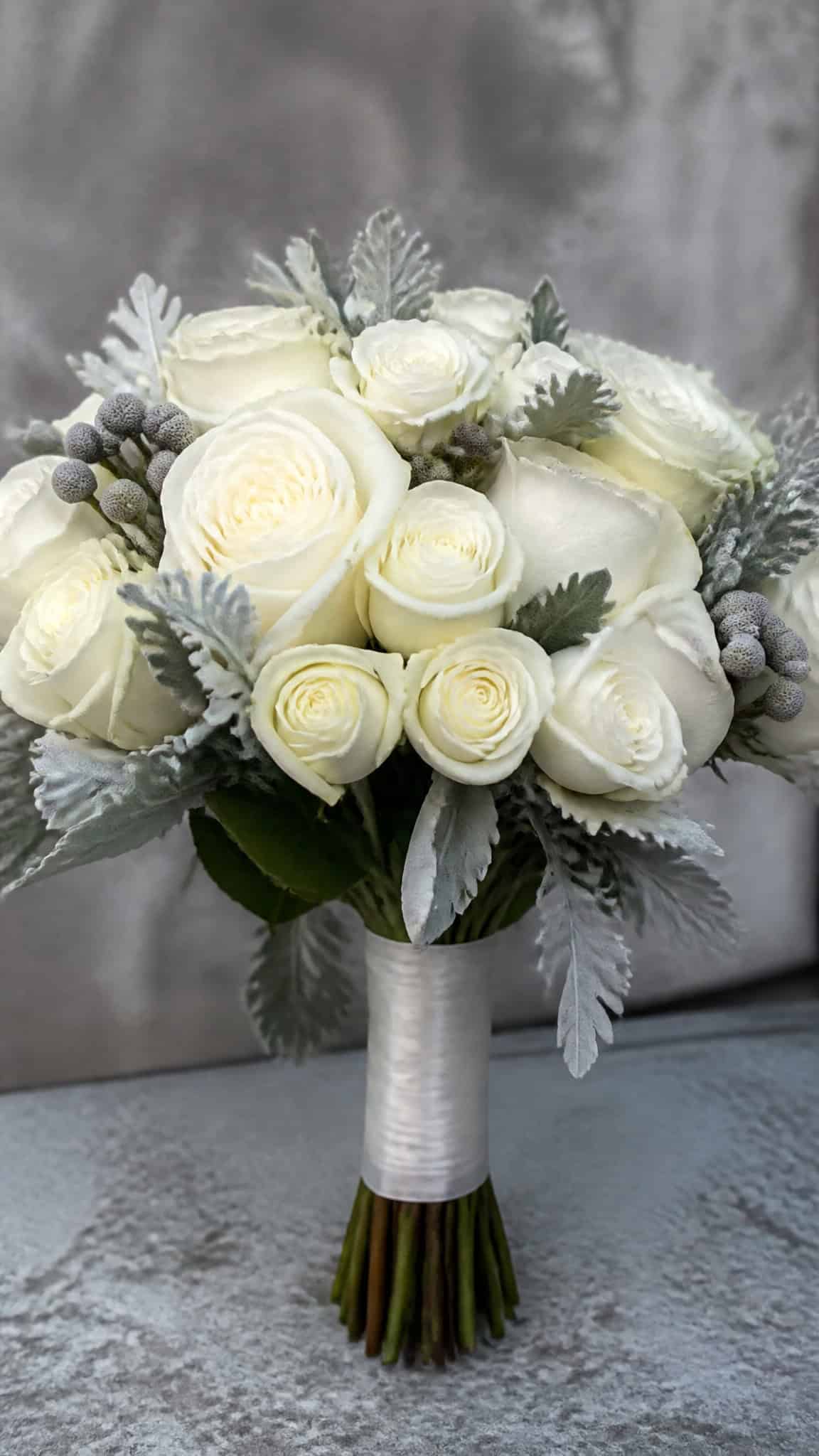 Classic White Roses with Silver Accents