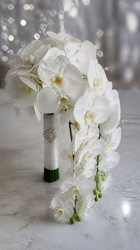 Pure White Orchids with Crystal Details