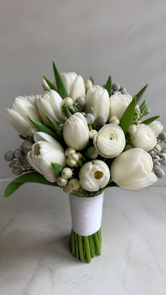 White Tulips with Winter Berries