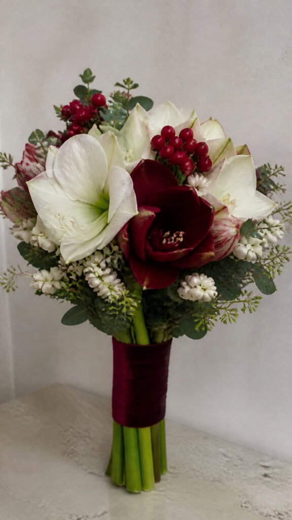 Elegant Amaryllis and Winter Berry Design