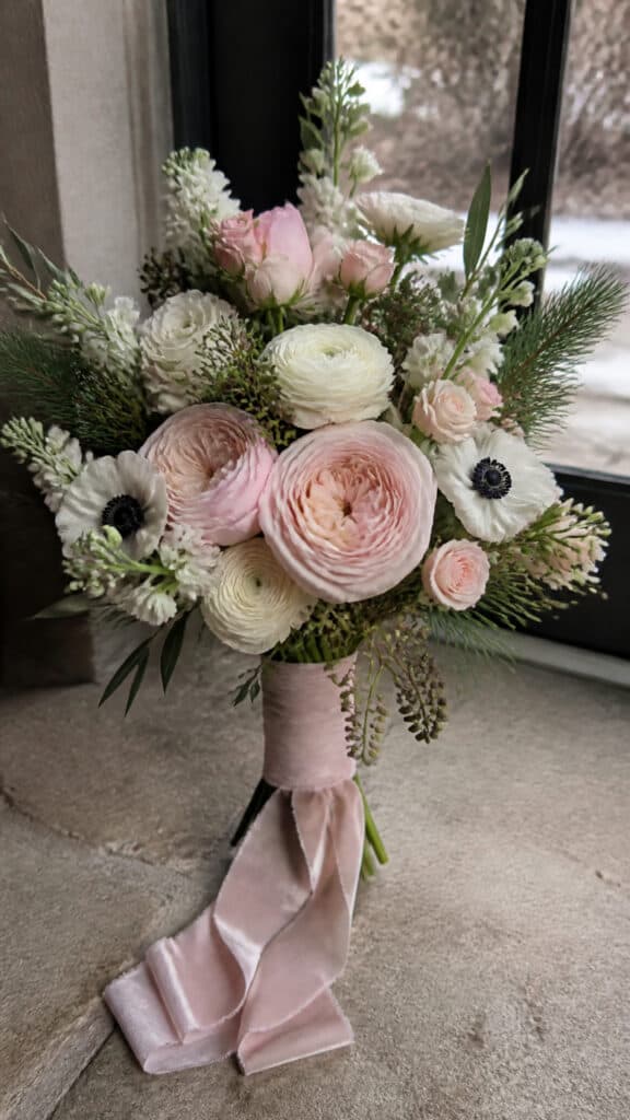 Romantic Blush and Cream with Winter Greens