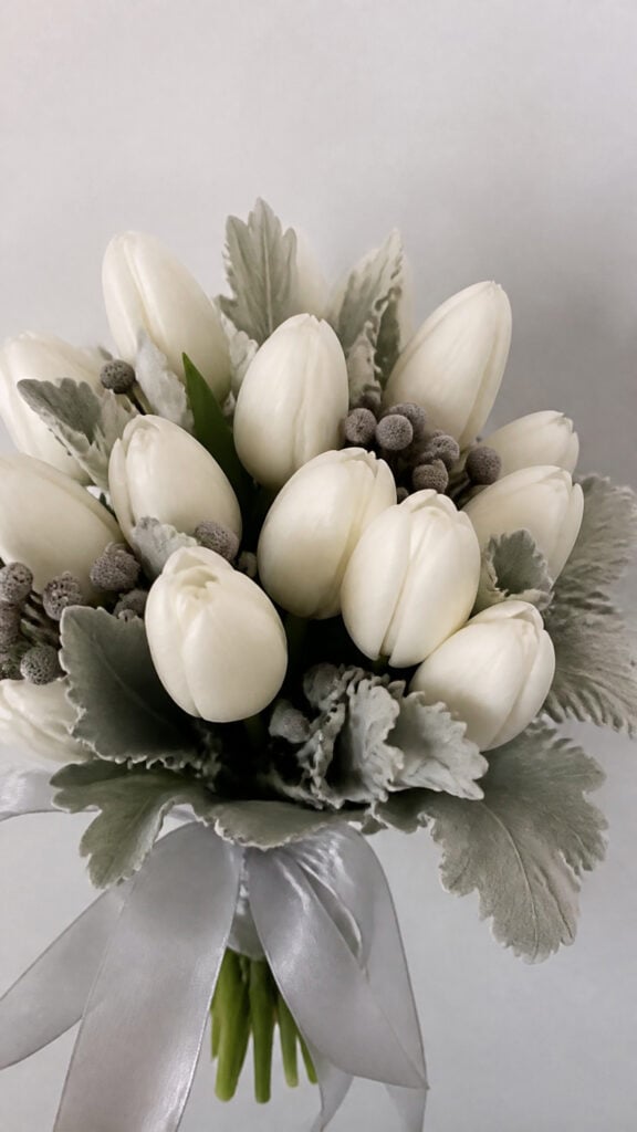 Elegant White Tulips with Silver Accents