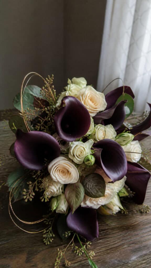 Rich Plum Calla Lilies with Ivory Accents