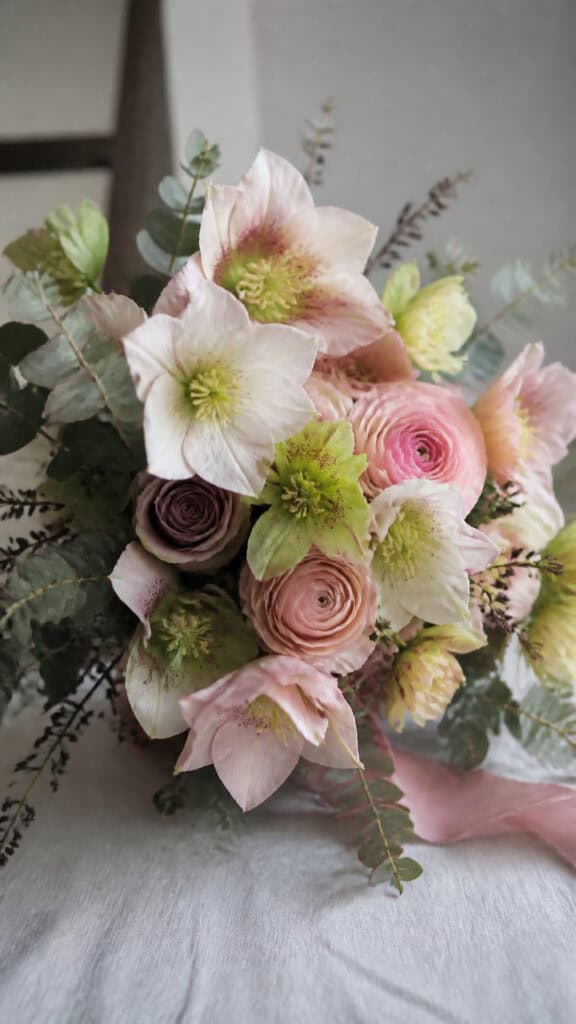 Soft Hellebores with Dusty Pink Accents